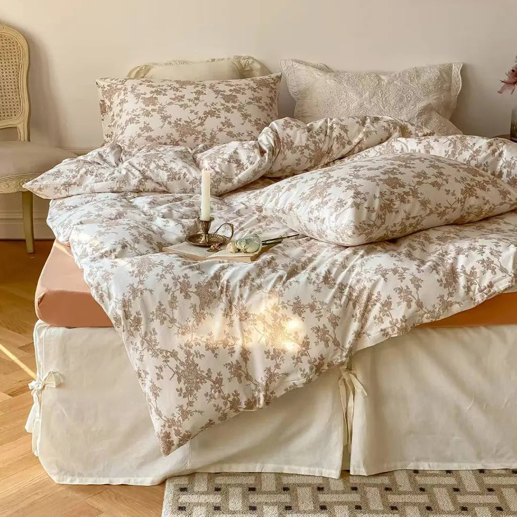 Toile Floral Cotton Bedding Set
