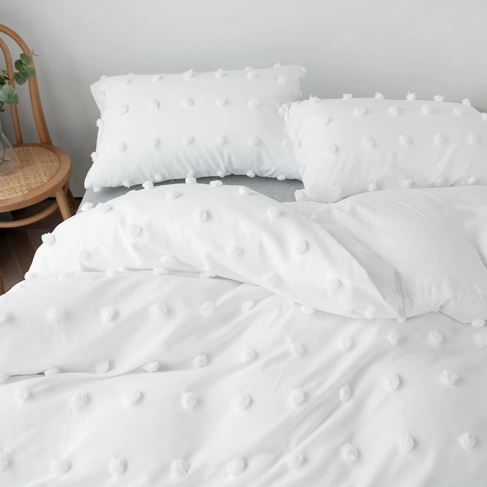 White Pom Pom Bedding Set
