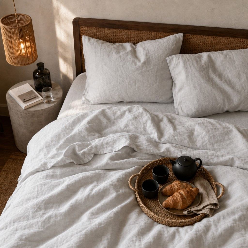 Cottara Washed Cotton Bedding Set Soft Breathable Bed Linen for Cozy Dorm and Home Use G65