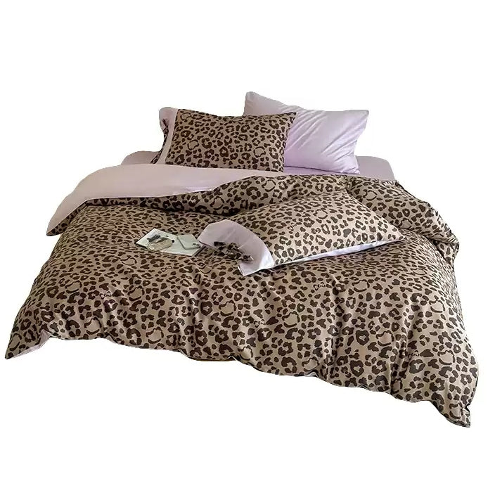 Vireza Coffee Leopard Print Cotton Bedding Set Soft Retro Bed Linen for Cozy Bedrooms G71