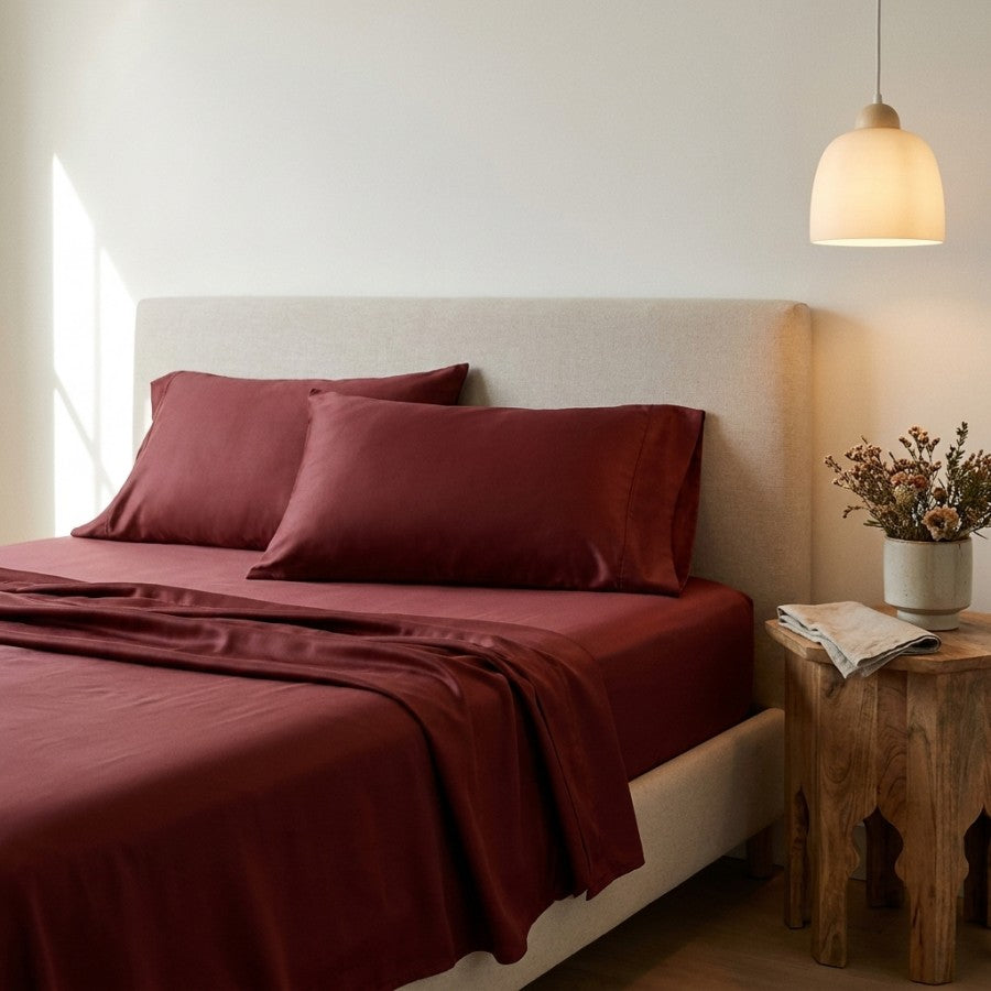 Qelune Bamboo Sheet Set – Cooling Organic Bamboo Bedding in Burgundy