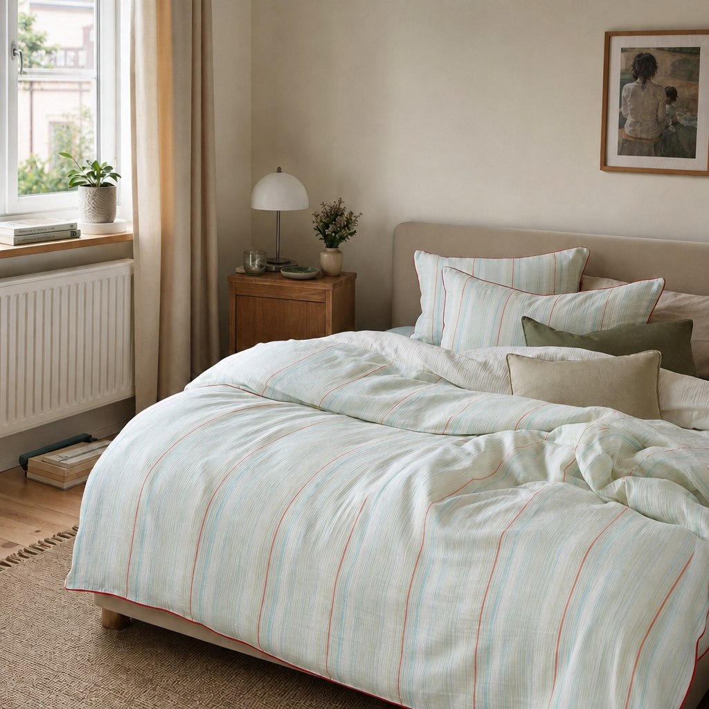 Vintora Modern Striped Cotton Bedding Set Double Layer Gauze for Cozy Sleep G90