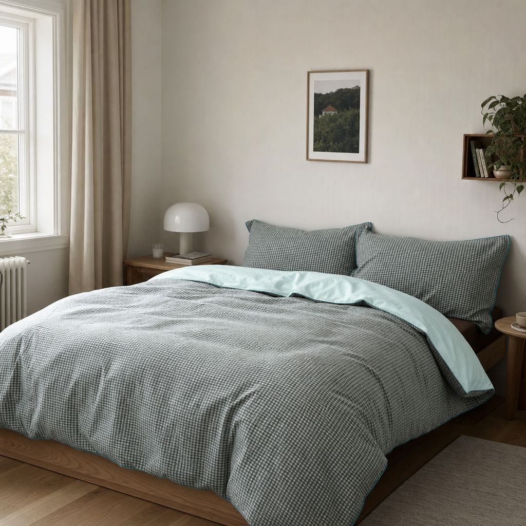 Vintora Nordic Plaid Cotton Bedding Set Vintage Mint Blue Green Bed Linen G84