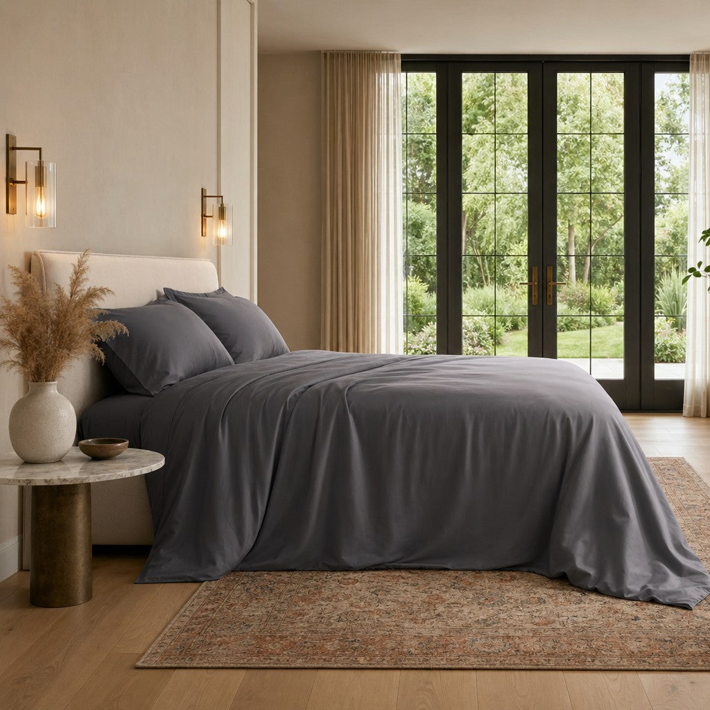 Qelune Bamboo Duvet Cover Set – Cooling Organic Bamboo Bedding in Charcoal