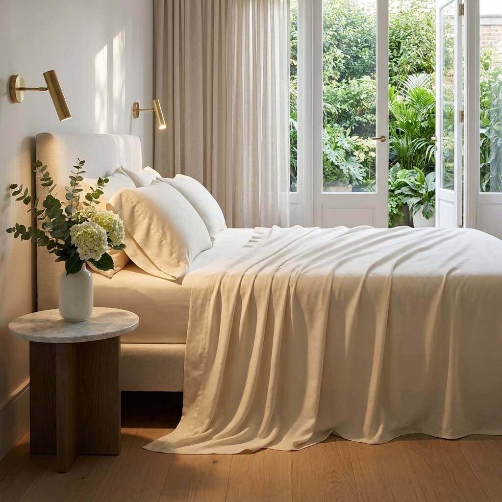 Qelune Bamboo Sheet Set – Cooling Organic Bamboo Bedding in Elegant Ivory