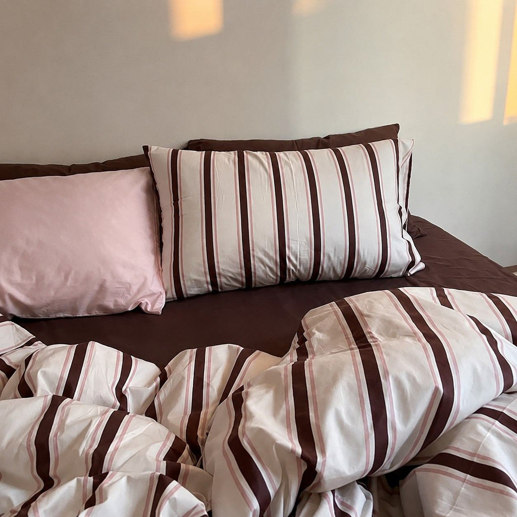 Vintora Vintage Pink and Blue Striped 100% Cotton Bedding Set G105