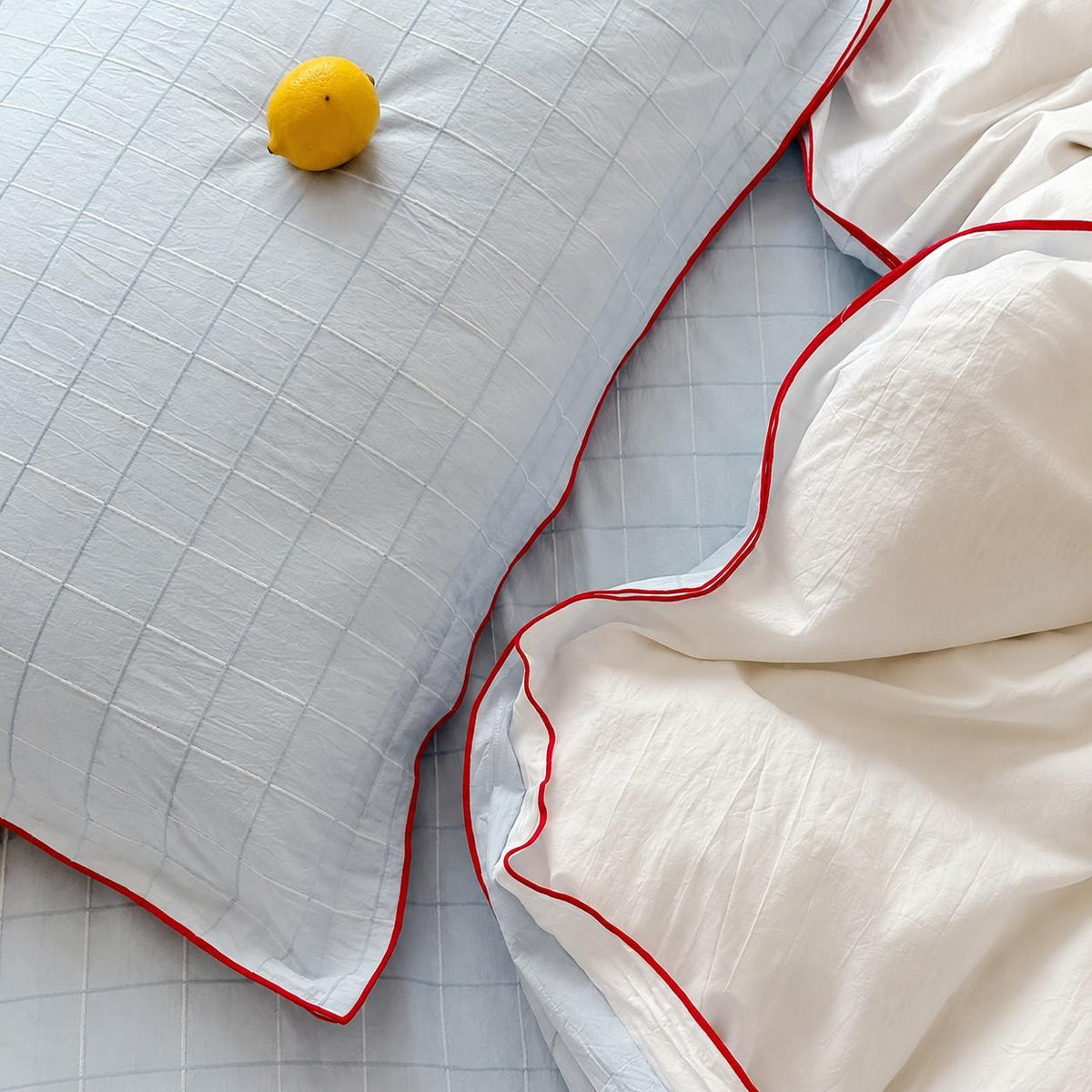 Vintora Simple Retro Blue Plaid Red Double-Sided Cotton Bedding Set G120