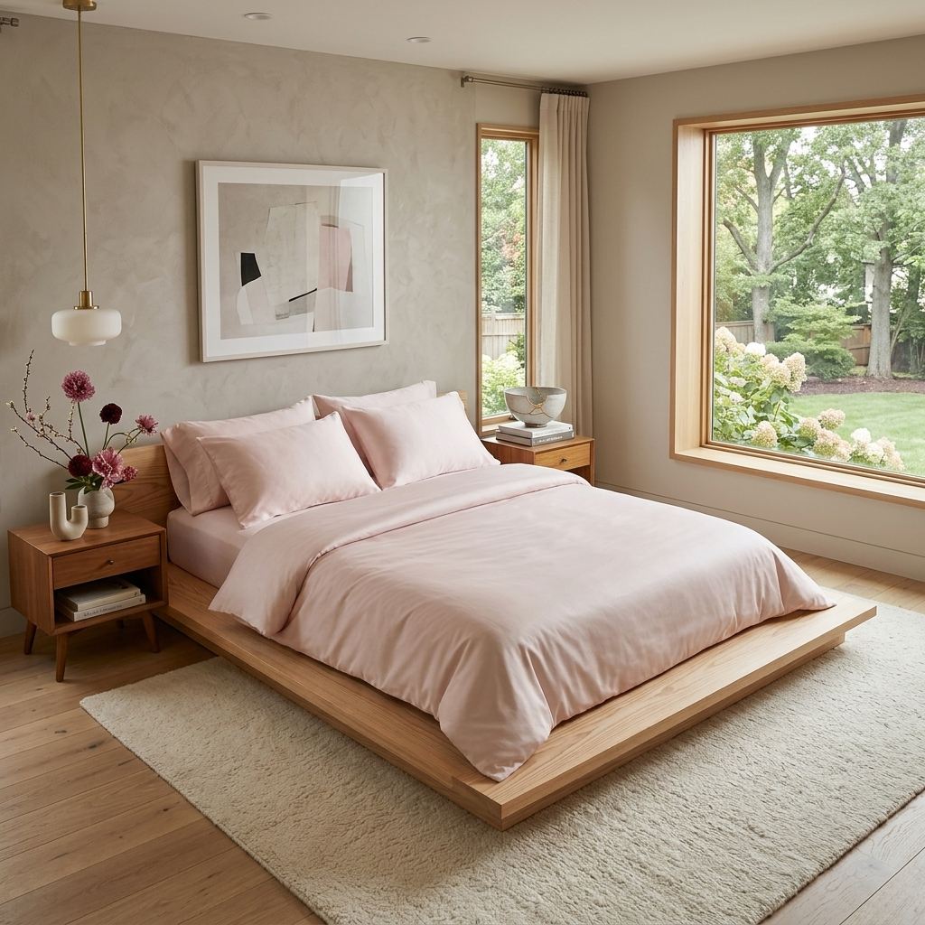 Qelune Bamboo Duvet Cover Set – Cooling Organic Bamboo Bedding in Soft Blush