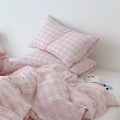Soft Pink Plaid Cotton Bedding Set