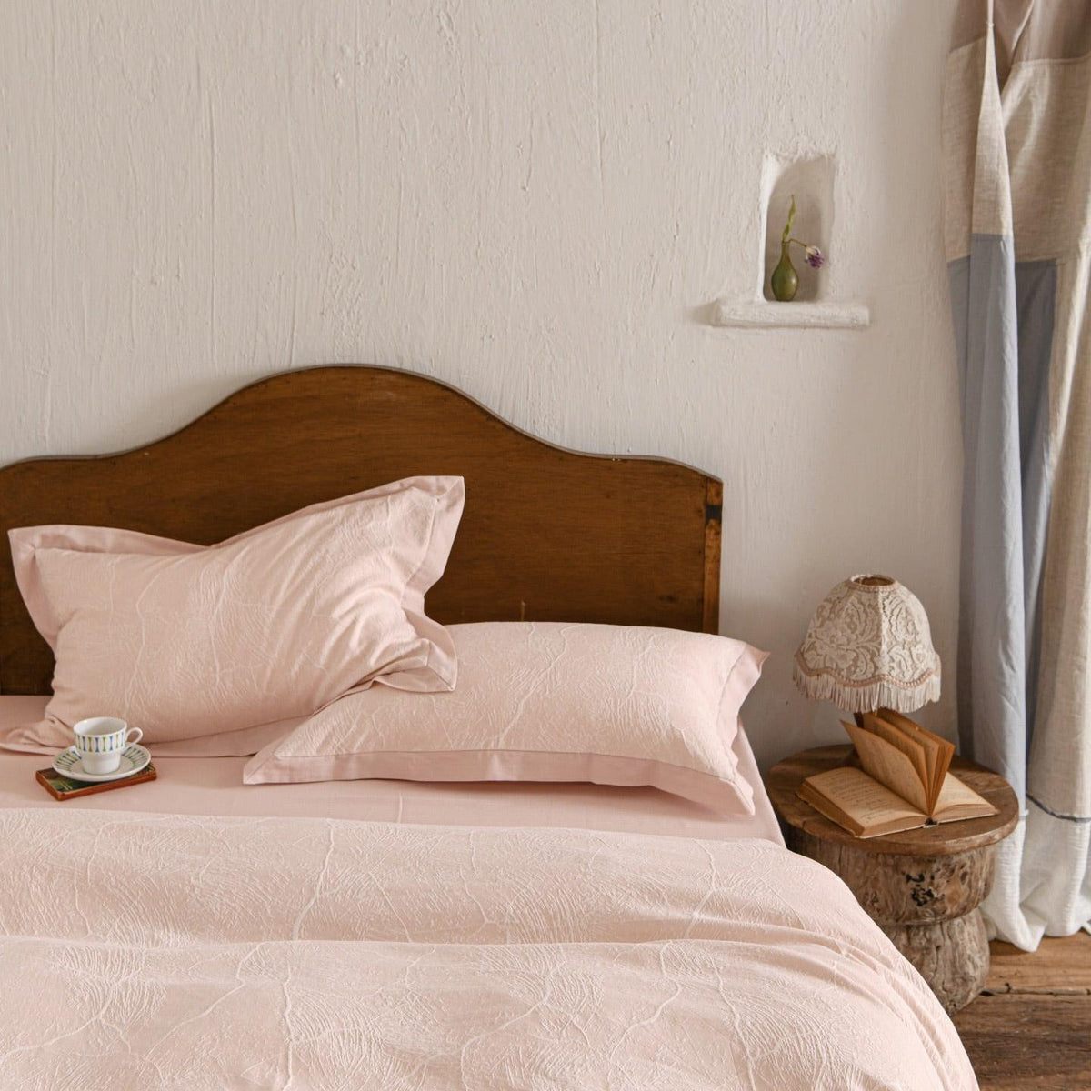 Glacier Vein Jacquard Cotton Duvet Cover Set - Blush Rose