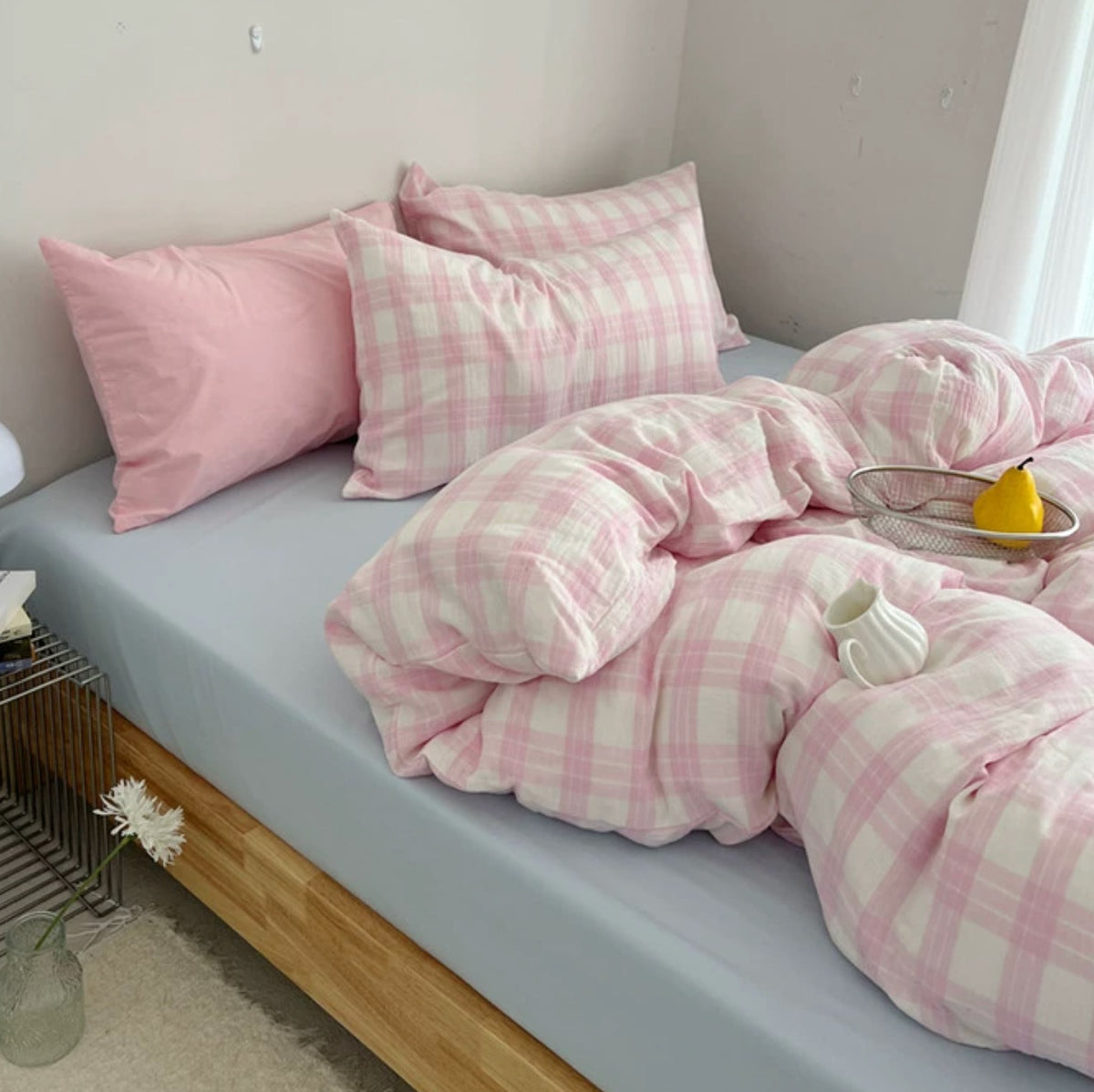 Vintora Breeze Plaid Double Layer Crinkle Gauze Cotton Bedding Set G107