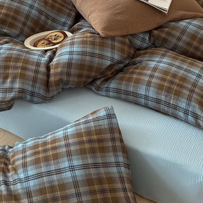 Vintora Classic Check Cotton Bedding Set in Yarn Dyed Washed Cotton for Everyday Comfort G104