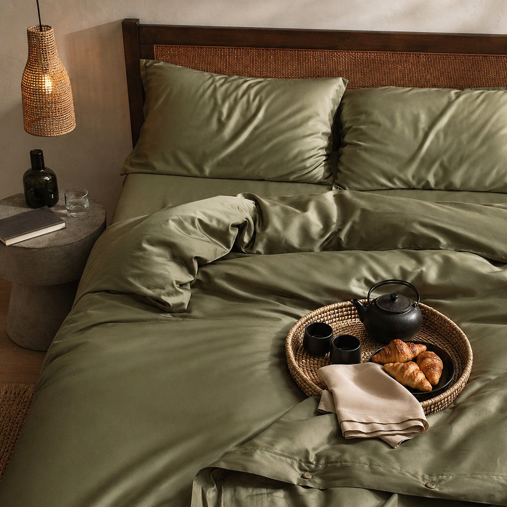 Qelune Bamboo Duvet Cover Set – Cooling Organic Bamboo Bedding in Olive