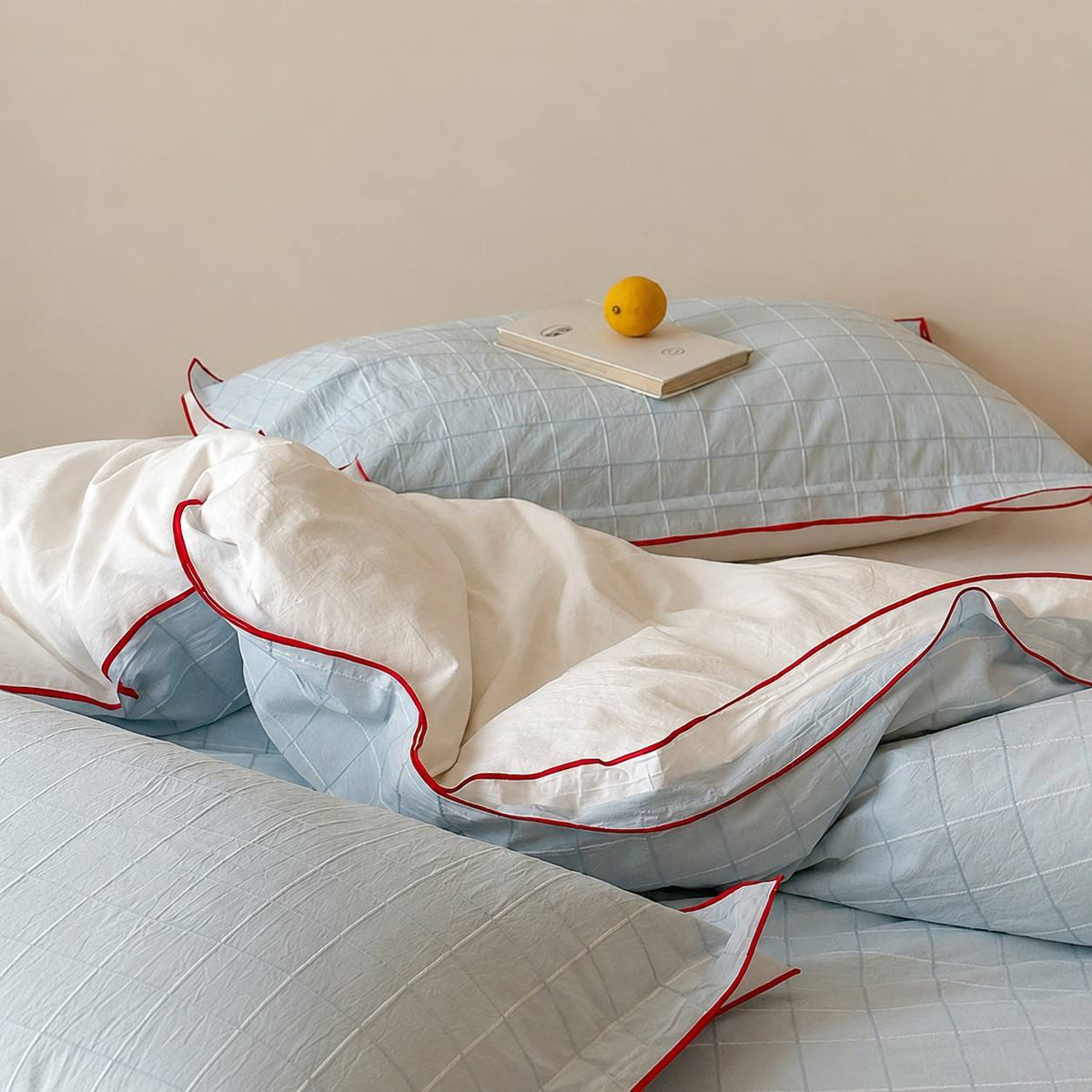 Vintora Simple Retro Blue Plaid Red Double-Sided Cotton Bedding Set G120
