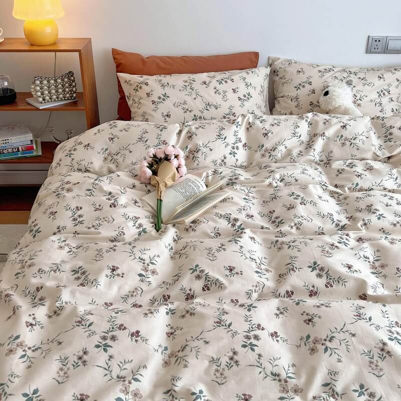 Cottagecore Violet Flowers Cotton Bedding Set
