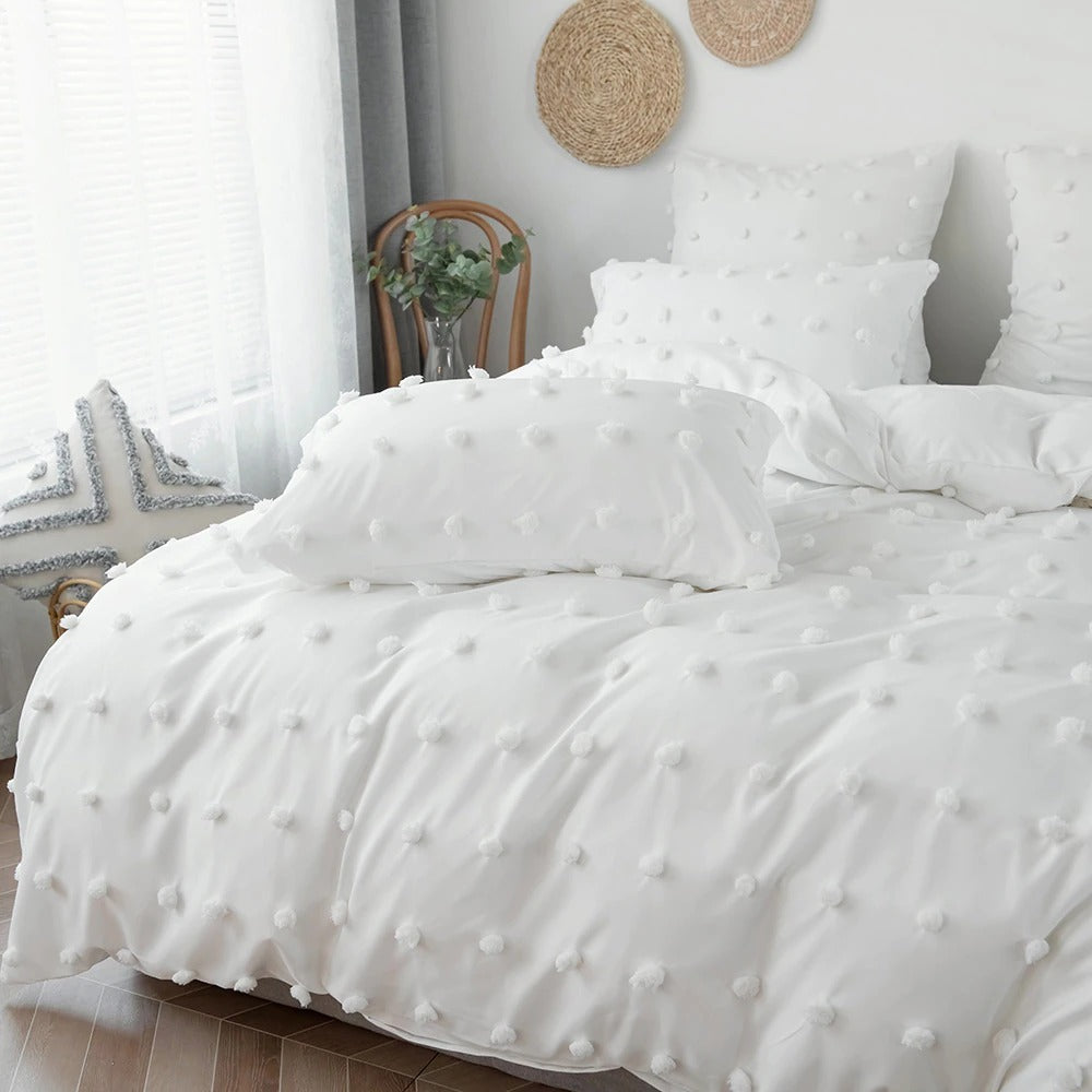 White Pom Pom Bedding Set