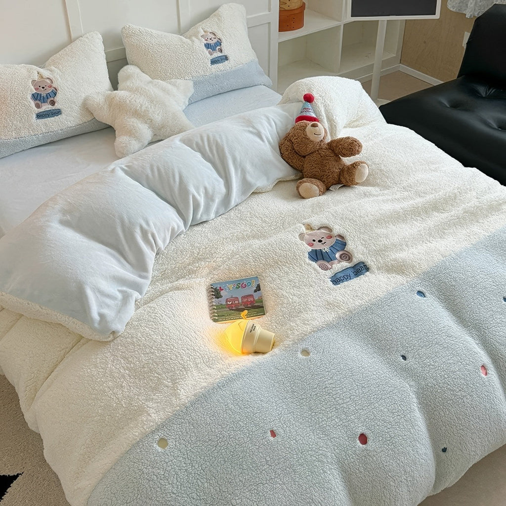 Happy Bear Fluffy Sherpa Bedding Set