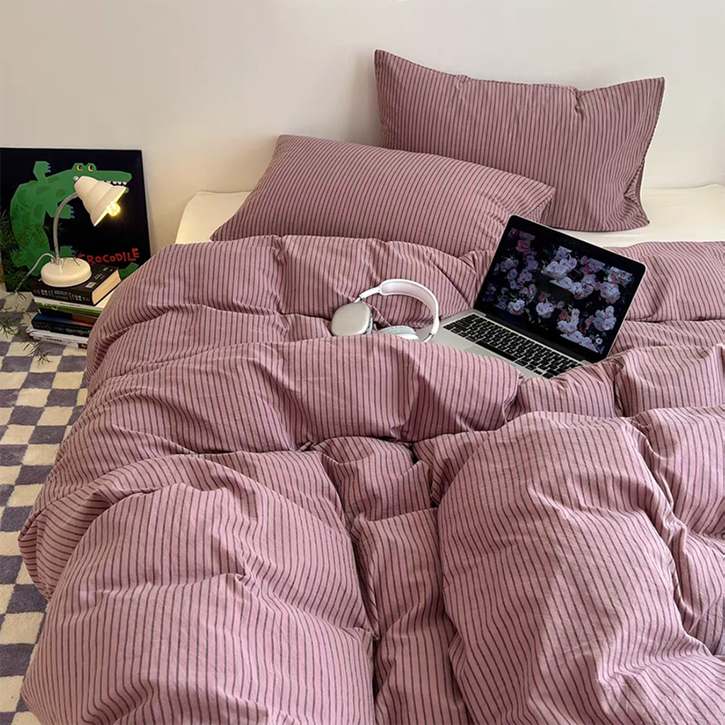 Vintage Purple Striped Duvet Cover Set