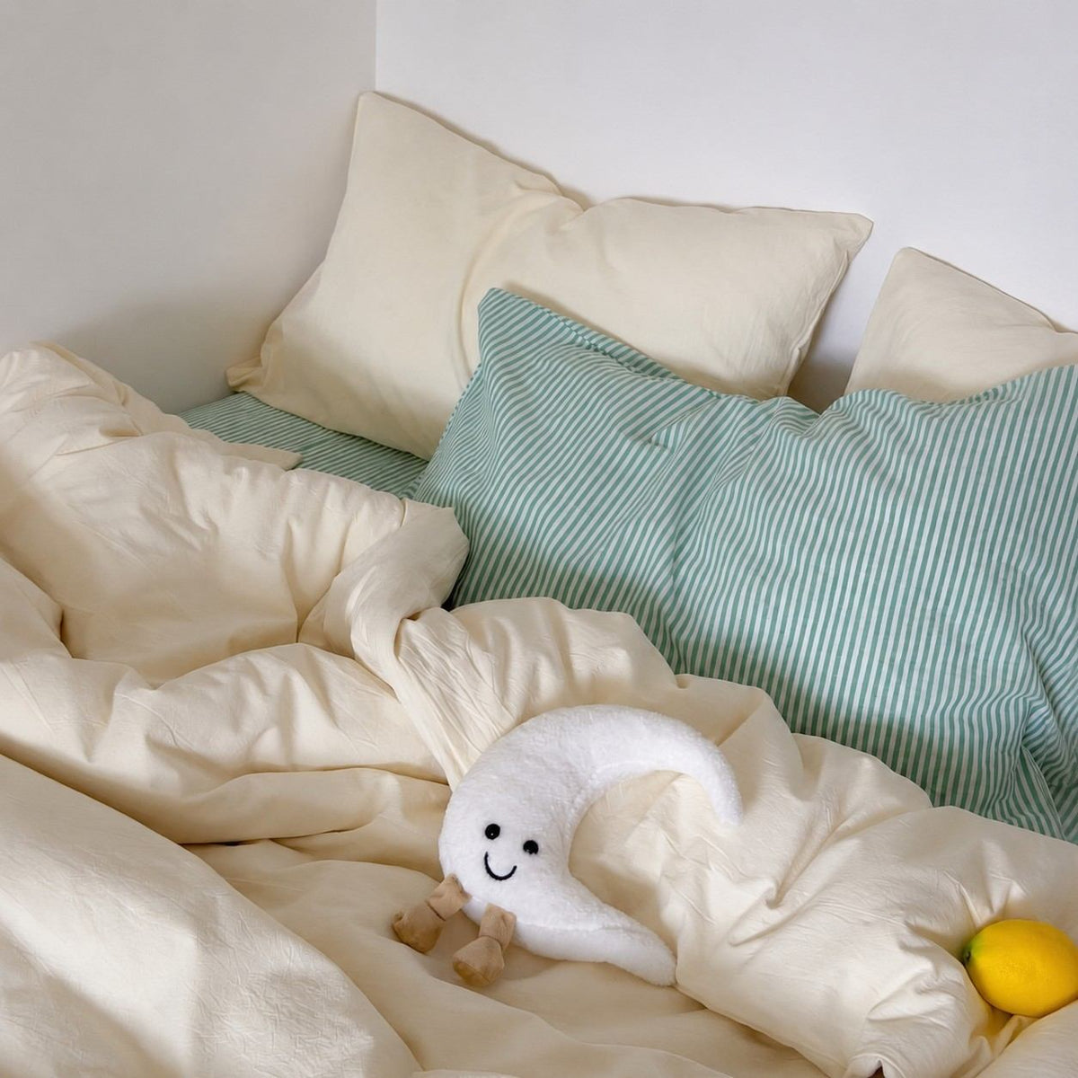 Vintora Minimalist Washed Cotton Striped Bedding Set  Airy All Season G97