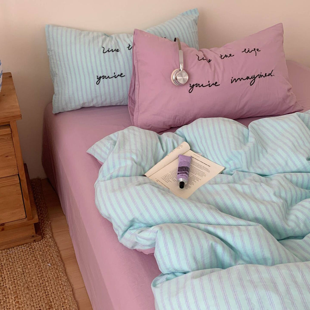 Vintora Washed Cotton Striped Bedding Set Soft Breathable Cotton Minimalist Set G94