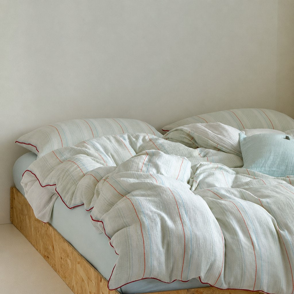 Vintora Modern Striped Cotton Bedding Set Double Layer Gauze for Cozy Sleep G90