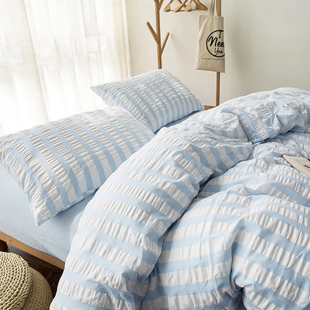 Baby Blue Striped Seersucker Duvet Cover