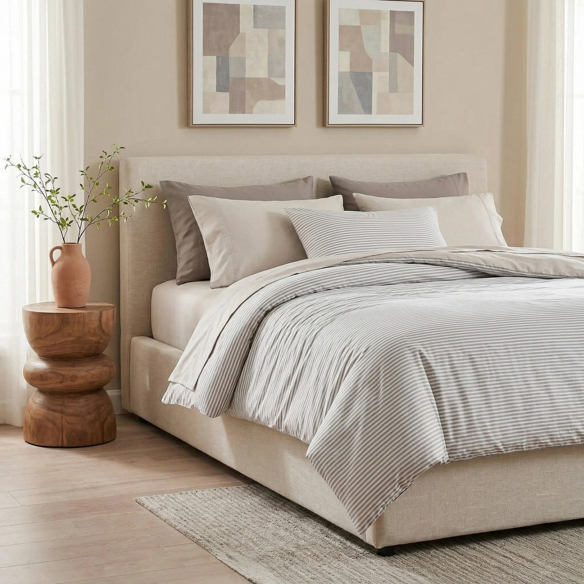 Black and White Pinstripes Organic Bamboo Bedding Set