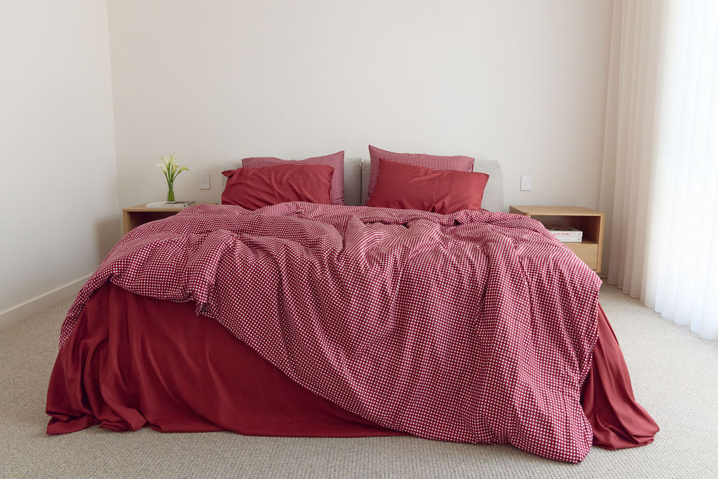 Cherry Gingham Bamboo Quilt Cover