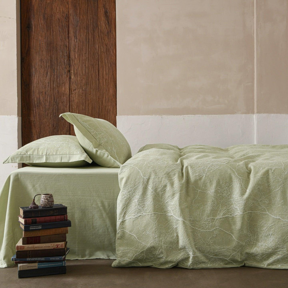 Glacier Vein Jacquard Cotton Duvet Cover Set - Sage Green