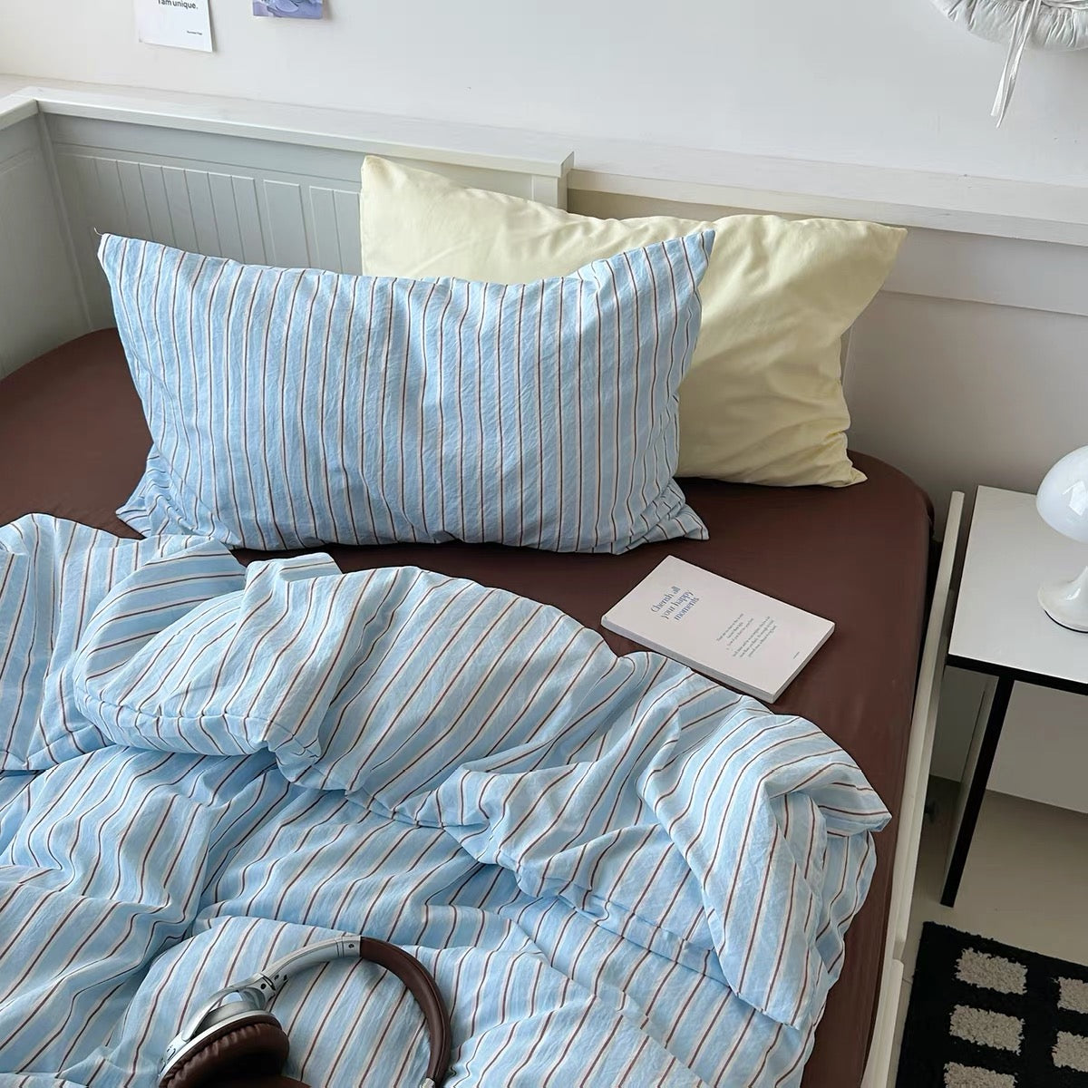Sky Blue Striped Bedding Set