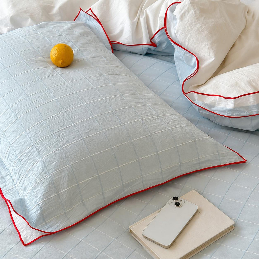 Vintora Simple Retro Blue Plaid Red Double-Sided Cotton Bedding Set G120