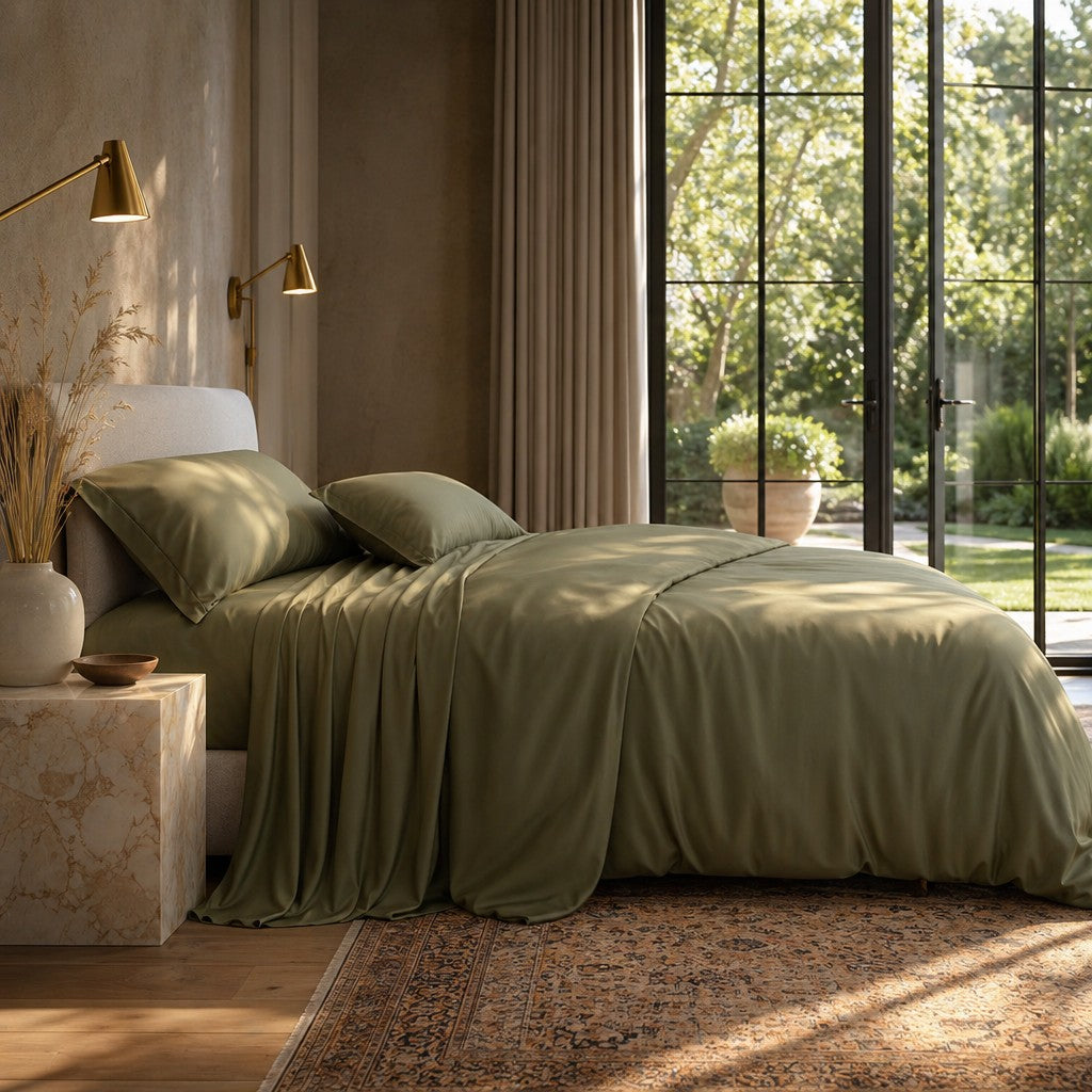 Qelune Bamboo Duvet Cover Set – Cooling Organic Bamboo Bedding in Olive