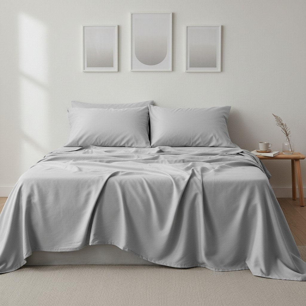 Qelune Bamboo Sheet Set – Cooling Organic Bamboo Bedding in Light Grey
