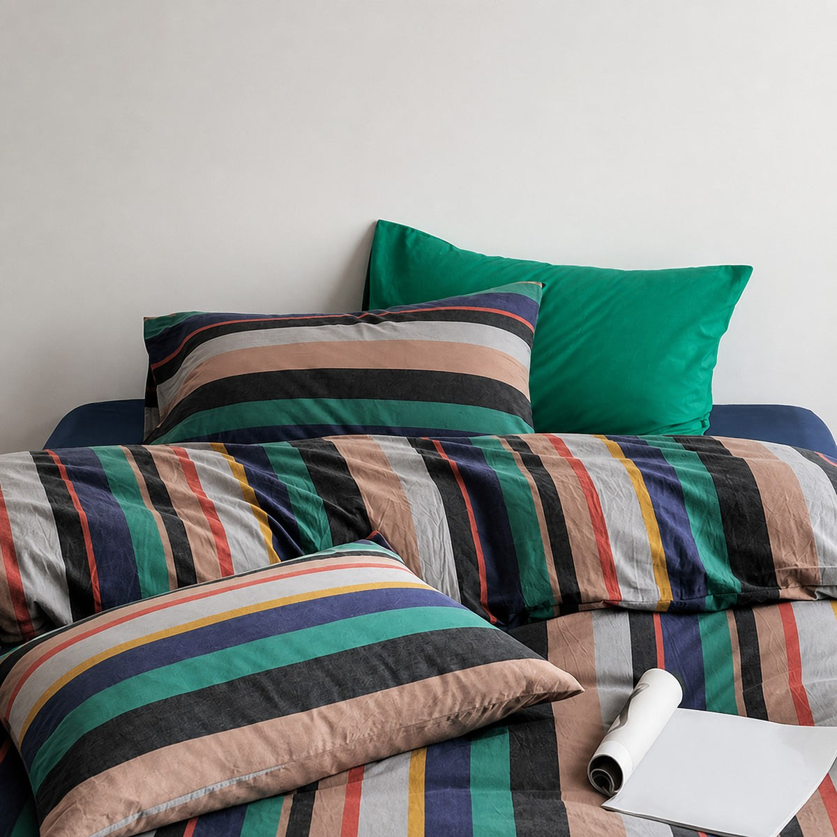 Vintora Vintage BV Green Striped Cotton Bedding Set G98