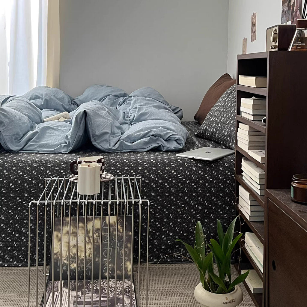 Dark Academia Ditsy Floral & Sky Blue Bedding Set