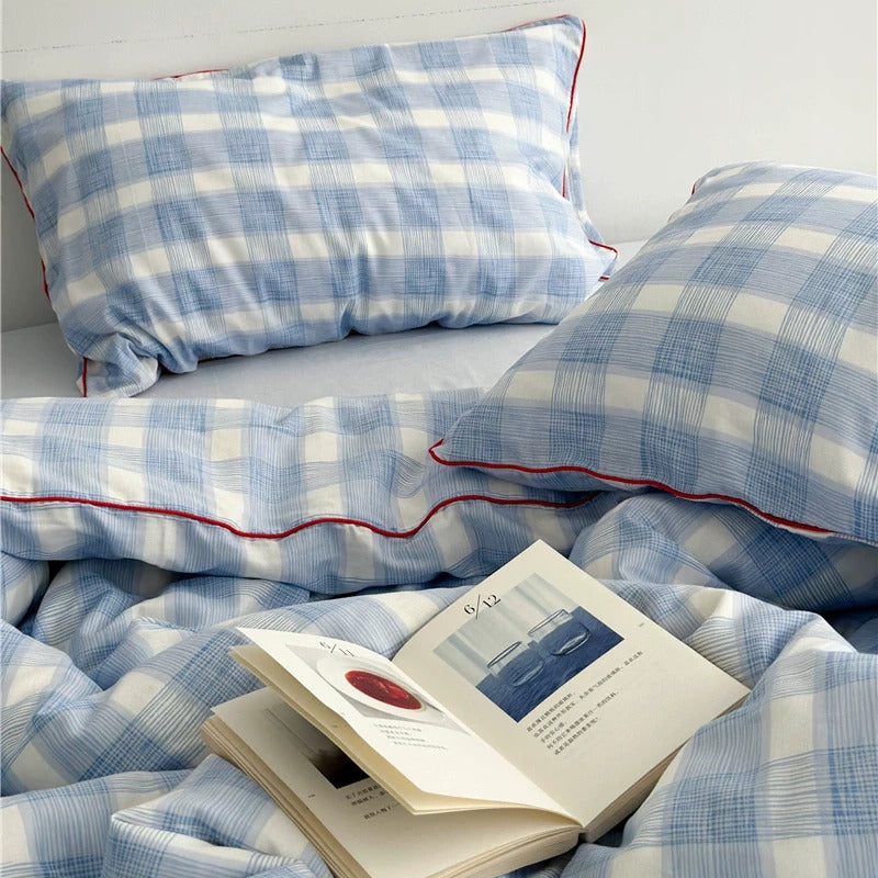 Vintora Blue Plaid Cotton Bedding Set G87