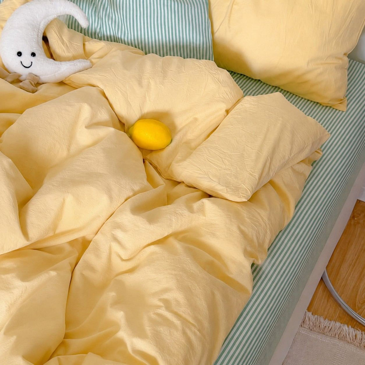 Vintora Minimalist Washed Cotton Striped Bedding Set  Airy All Season G97