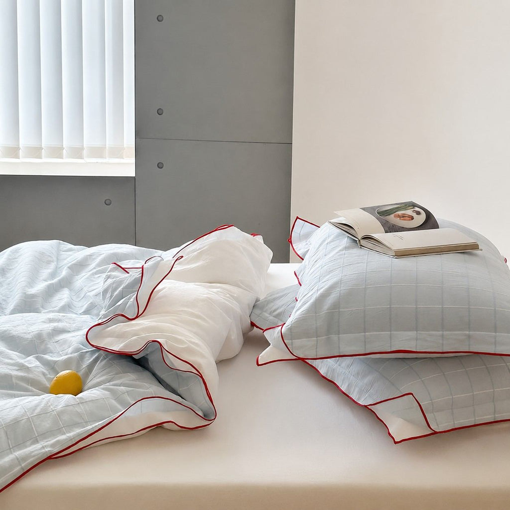 Vintora Simple Retro Blue Plaid Red Double-Sided Cotton Bedding Set G120
