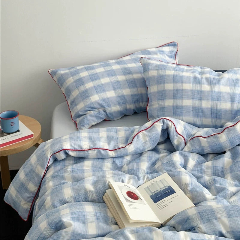 Vintora Blue Plaid Cotton Bedding Set G87