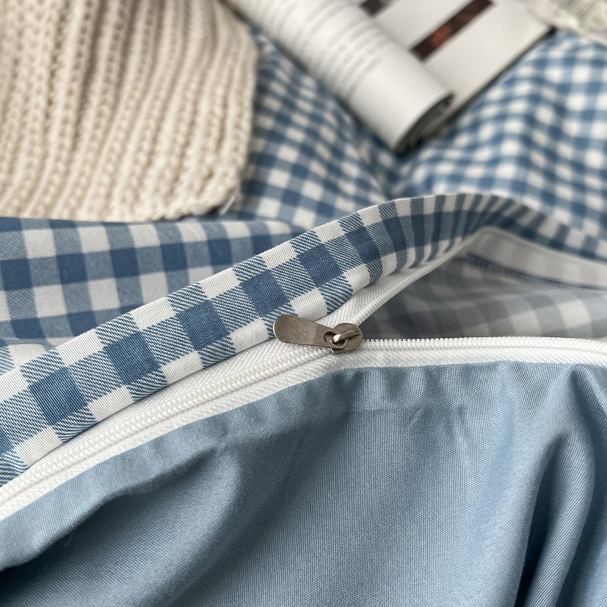 Light Blue Gingham Bedding Set