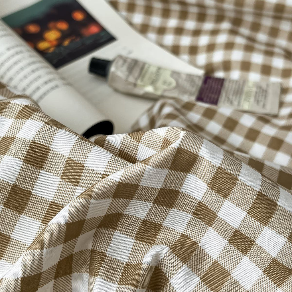 Light Brown Gingham Bedding Set