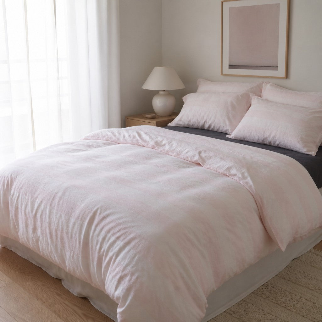 Viatora Pink Plaid Cotton Bedding Set Breathable  Wicking for All Seasons G76