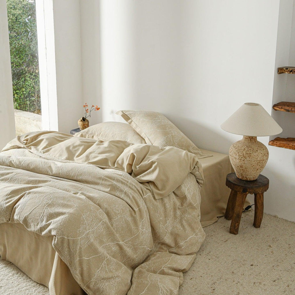 Glacier Vein Jacquard Cotton Duvet Cover Set - Sand Beige