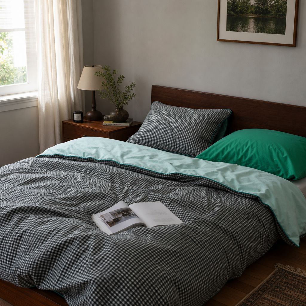 Vintora Nordic Plaid Cotton Bedding Set Vintage Mint Blue Green Bed Linen G84