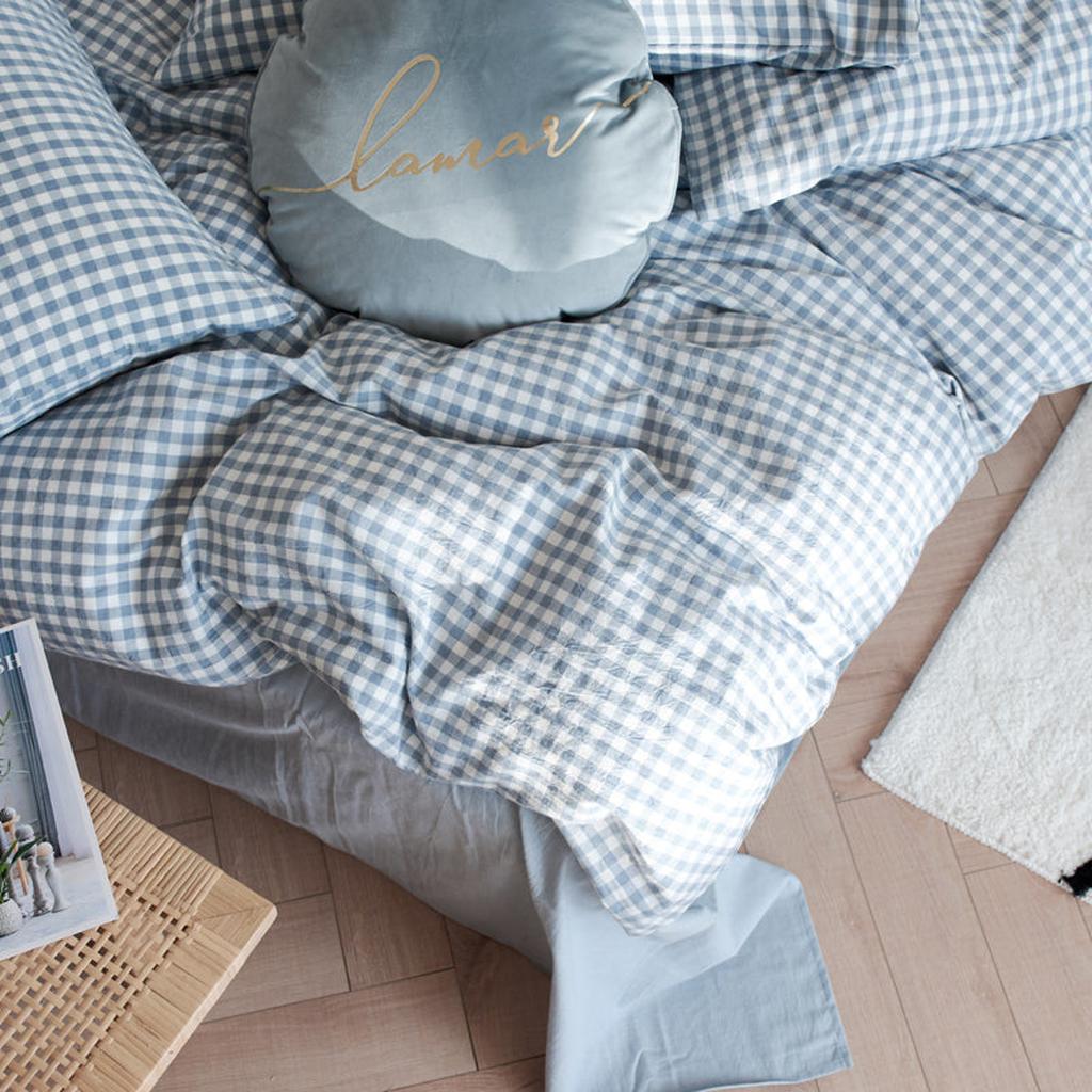 Cotton Small Gingham Bedding Set - Navy
