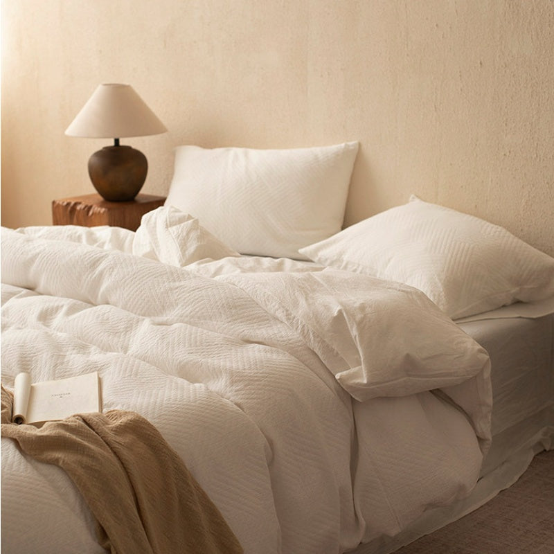 Cottara Pure Cotton White Bedding Set – Textured Japandi Style Bed Linen Set for All Season Home Comfort G64