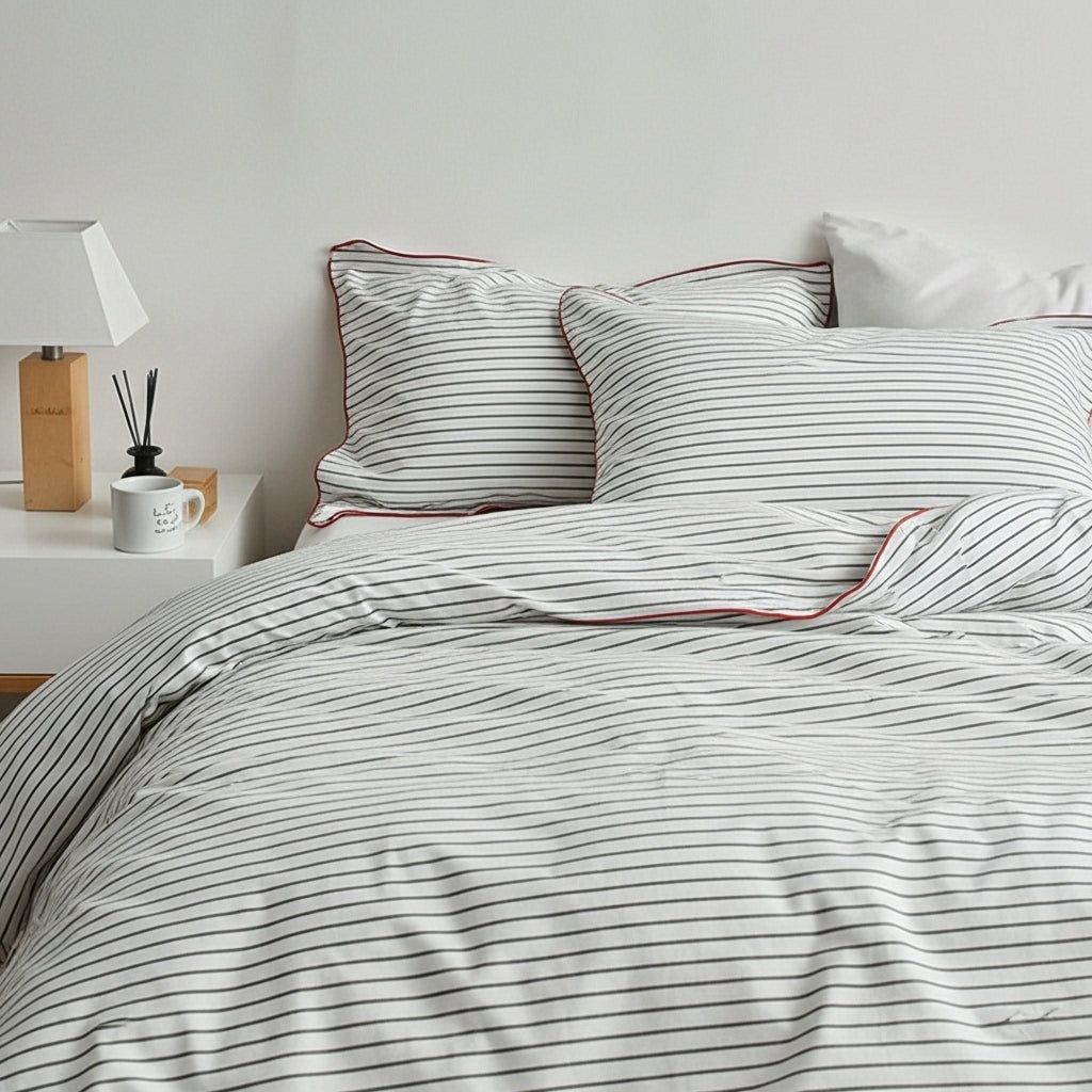 Vintora Minimalist Striped 100% Cotton Bedding Set All Season Washed Cotton Bed Linen G100