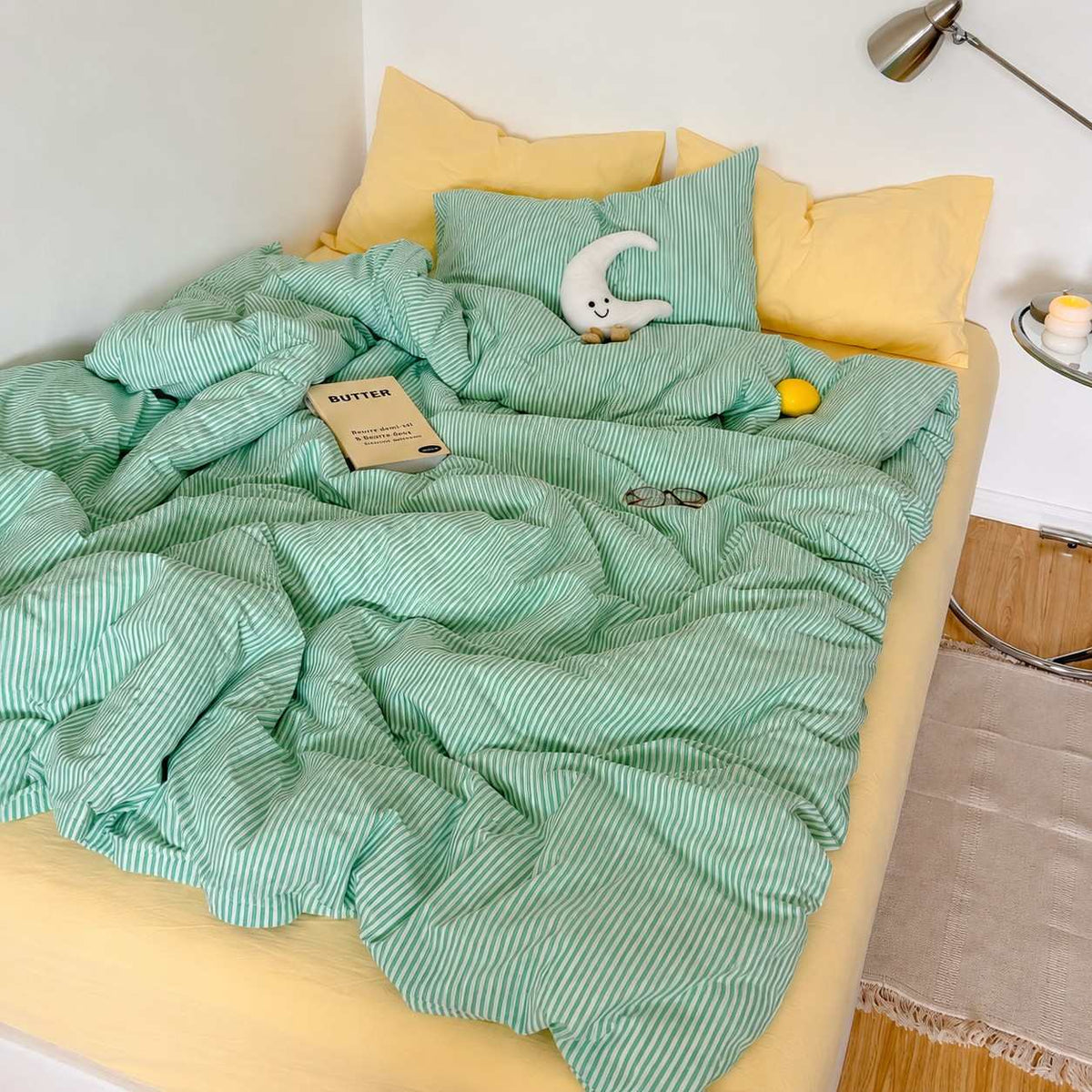 Vintora Minimalist Washed Cotton Striped Bedding Set  Airy All Season G97