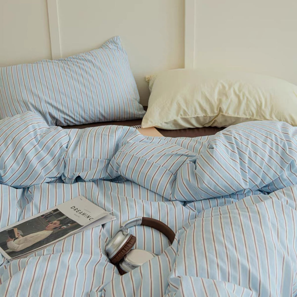 Sky Blue Striped Bedding Set
