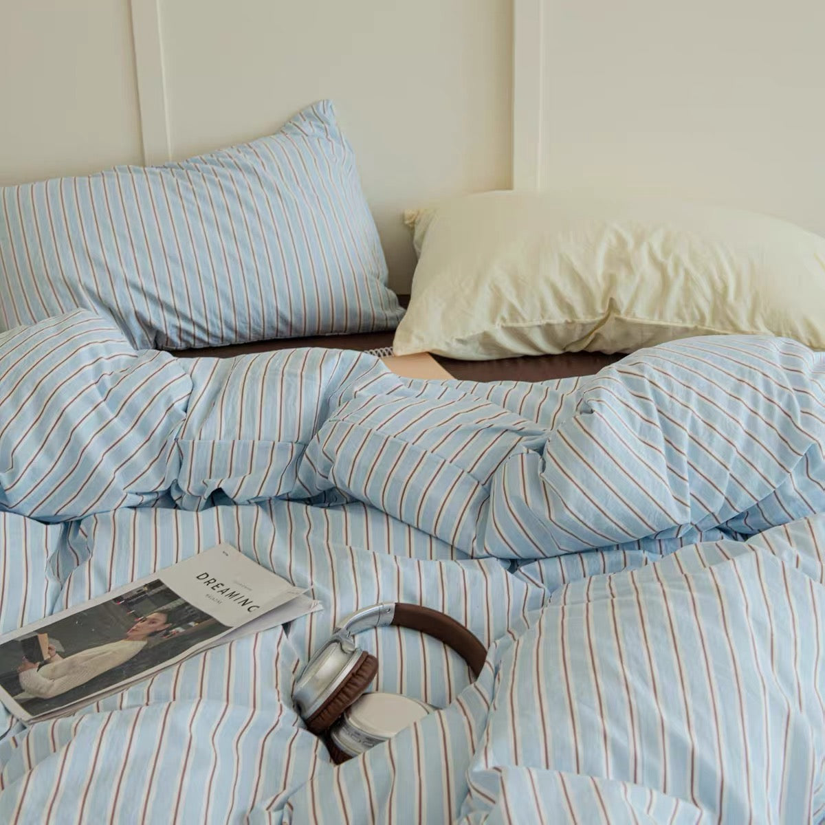 Sky Blue Striped Bedding Set